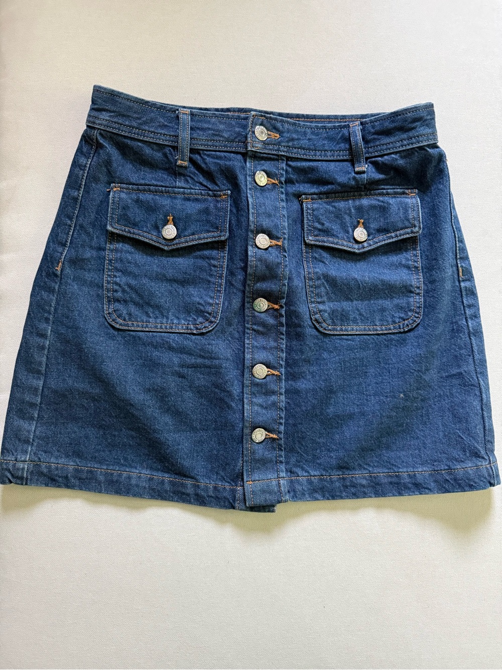 LOFT Front-Button Dark Blue Denim Mini Skirt
